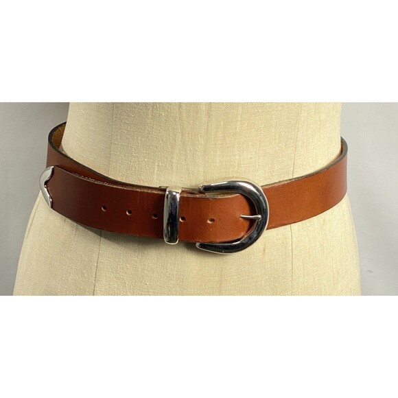 Levi's Womens Full Grain Cowhide Brown Leather Belt Size L 30-36 Silver USA - Picture 1 of 5